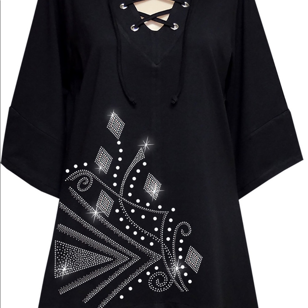 Lace-up Tunic with Round Bell Sleeve